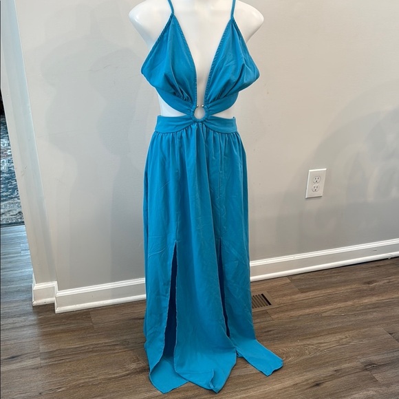 SHEIN US 2 XS Blue Maxi Dress with Cut Out and Slits - Picture 1 of 13